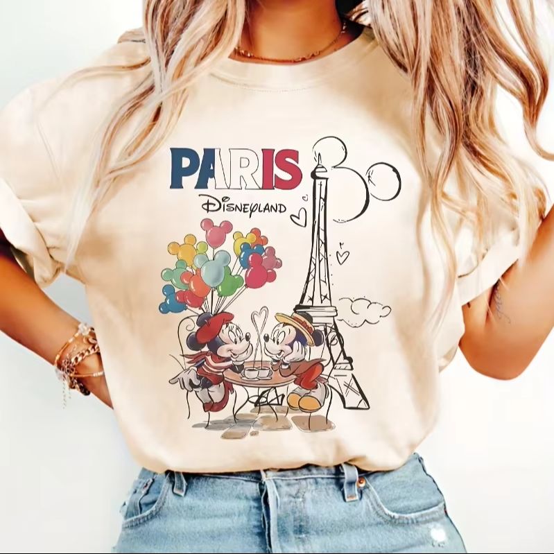 Street Fashion In Paris - Disney Paris Mickey & Minnie T-Shirt,