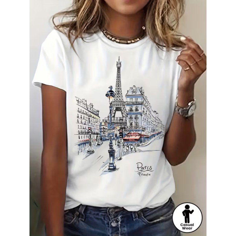 Street Fashion In Paris - Paris France Eiffel Tower Sketch Graphic