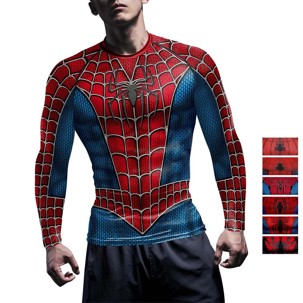 Street Fashion Mood - Spider Print T-Shirt Men Compression Tees