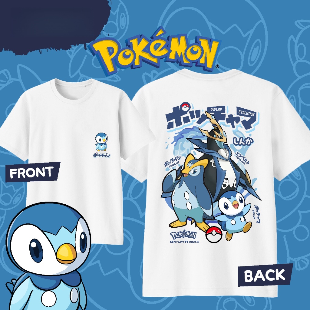 Street Fashion Japan - Anime Pokémon Piplup Evolution Printed Cotton