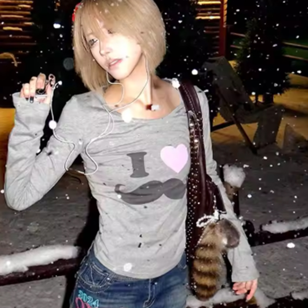 Japanese Y2K Beard Print T-Shi - đánh giá và giá Street Fashion Mood